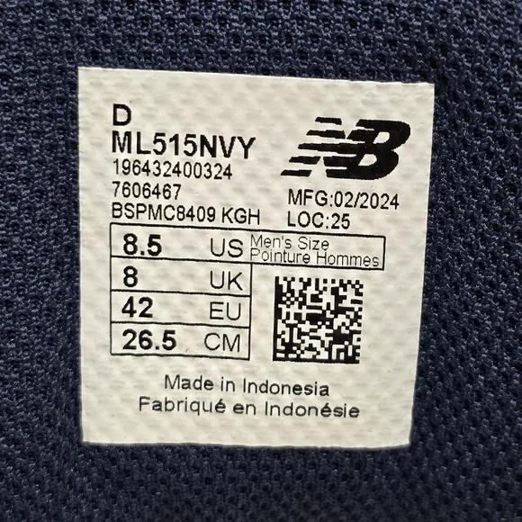 NEW BALANCE 515 Classic Sneakers Men's Size 8.5 Navy White ML515NVY New